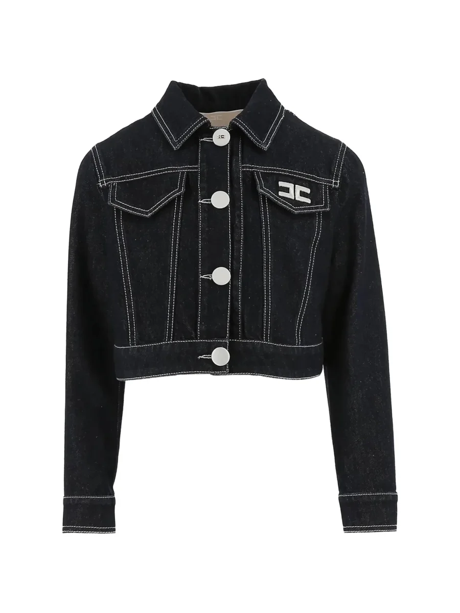 GIACCA IN DENIM BLU SCURO CON BOTTONI E LOGO BIANCO ELISABETTA FRANCHI
