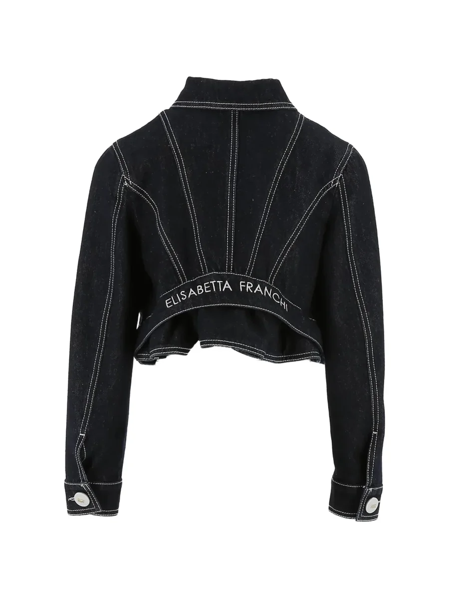 GIACCA IN DENIM BLU SCURO CON BOTTONI E LOGO BIANCO ELISABETTA FRANCHI - immagine 3