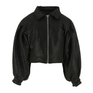 GIACCA IN ECOPELLE CON PIEGHE NERO DONDUP