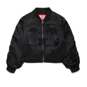 GIACCA NERA BOMBER IN RASO CON TASCHE DIESEL