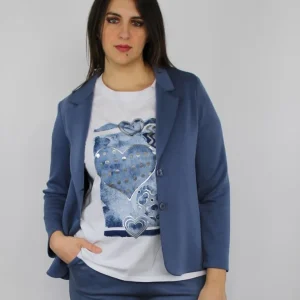 Blazer donna blu polvere in tessuto fluido