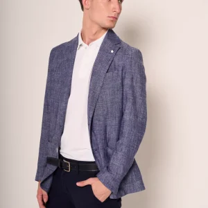 Giacca uomo blu in lino misto cotone Taglio giovanile e destrutturato