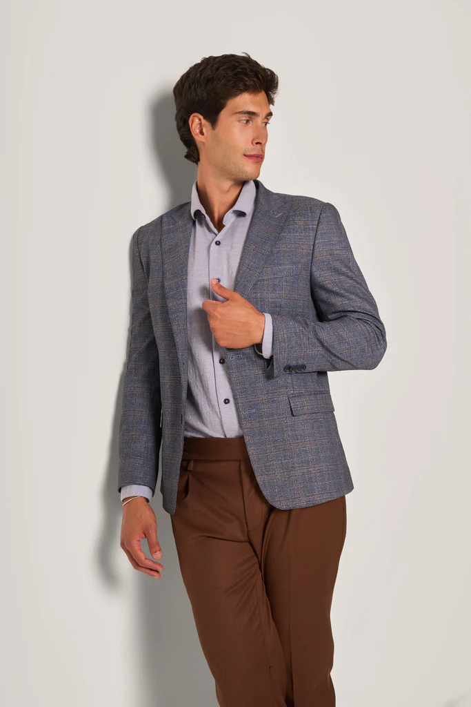 Giacca slim fit a quadri uomo