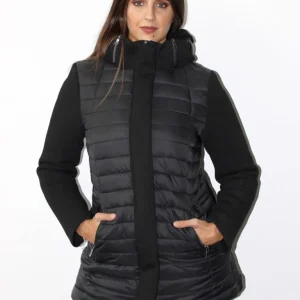 Giaccone trapuntato con inserti in tessuto