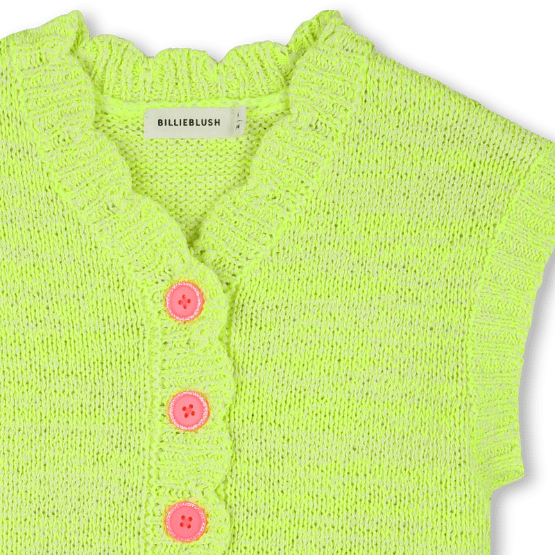 GILET IN MAGLIA VERDE LIME CON BOTTONI ROSA FLUO BILLIEBLUSH - immagine 4