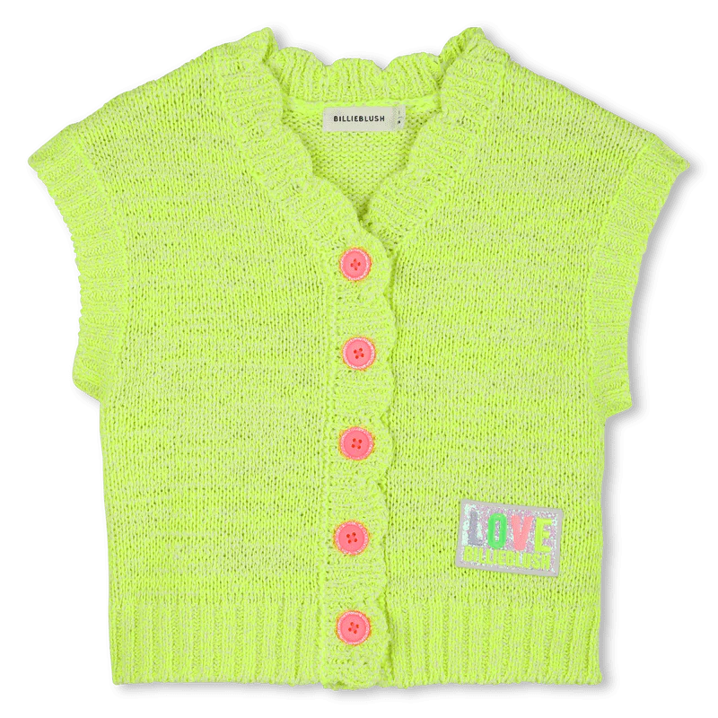 GILET IN MAGLIA VERDE LIME CON BOTTONI ROSA FLUO BILLIEBLUSH - immagine 2