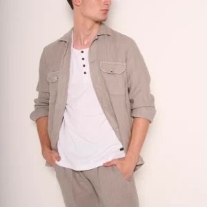 Overshirt uomo in lino sabbia con tasche