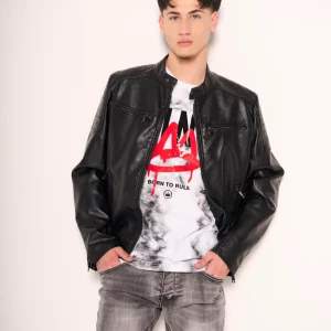 Giacca chiodo in ecopelle nera uomo