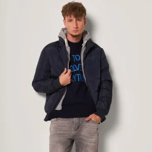 Bomber da uomo trapuntato con cappuccio in felpa