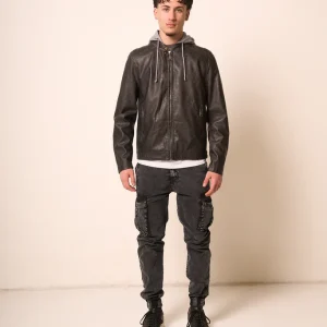 Giubbotto Uomo in Pelle Nera con Cappuccio