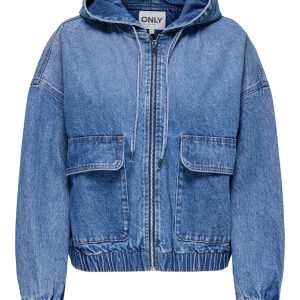 Giubbino donna in denim con cappuccio