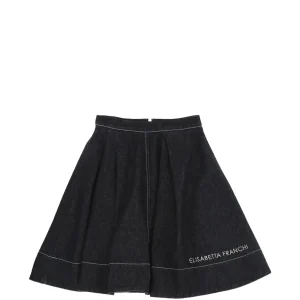 GONNA IN DENIM BLU SCURO CON LOGO BIANCO ELISABETTA FRANCHI