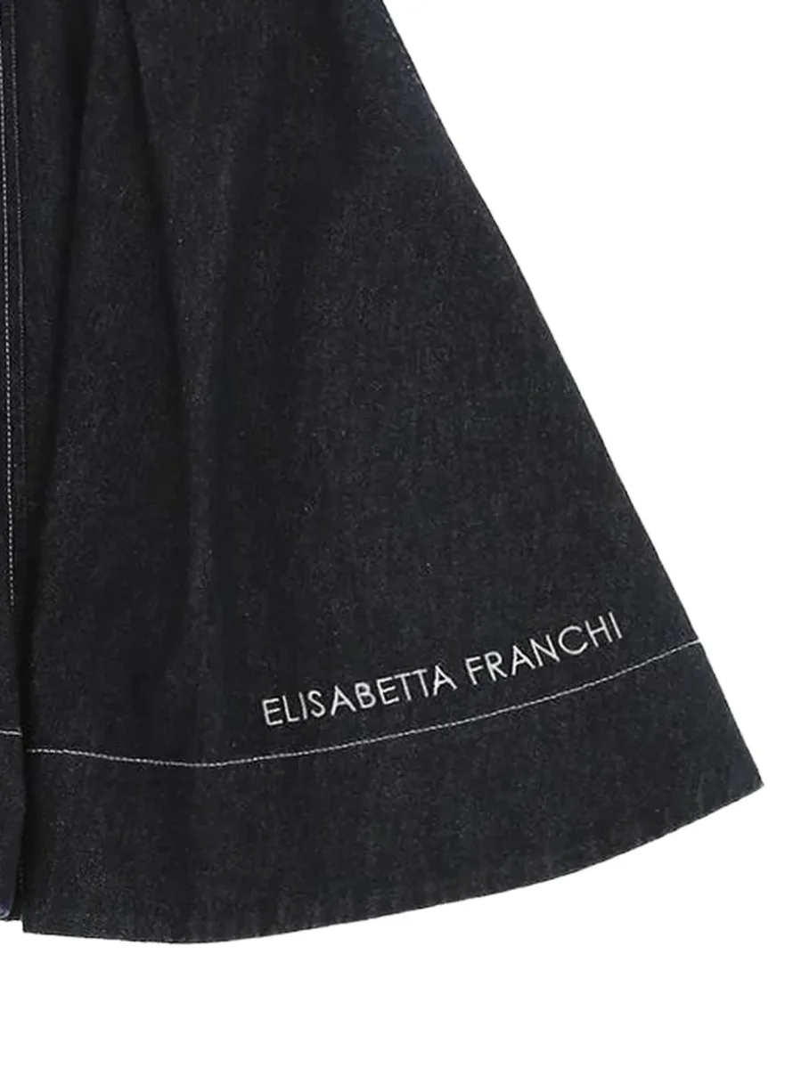 GONNA IN DENIM BLU SCURO CON LOGO BIANCO ELISABETTA FRANCHI - immagine 3