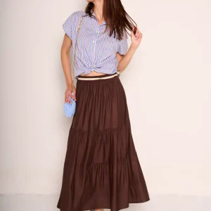 Gonna cioccolato con balze e cintura