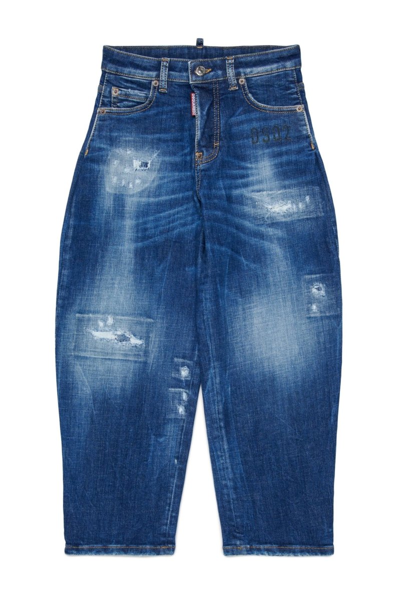 JEANS BLU CON LOGO VERDE SUL RETRO DSQUARED2 - immagine 2