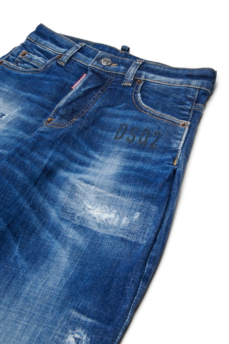 JEANS BLU CON LOGO VERDE SUL RETRO DSQUARED2 - immagine 4