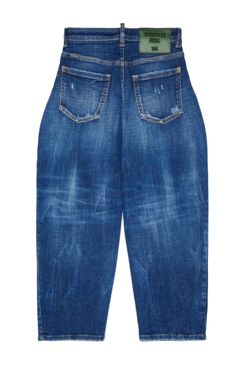 JEANS BLU CON LOGO VERDE SUL RETRO DSQUARED2 - immagine 3