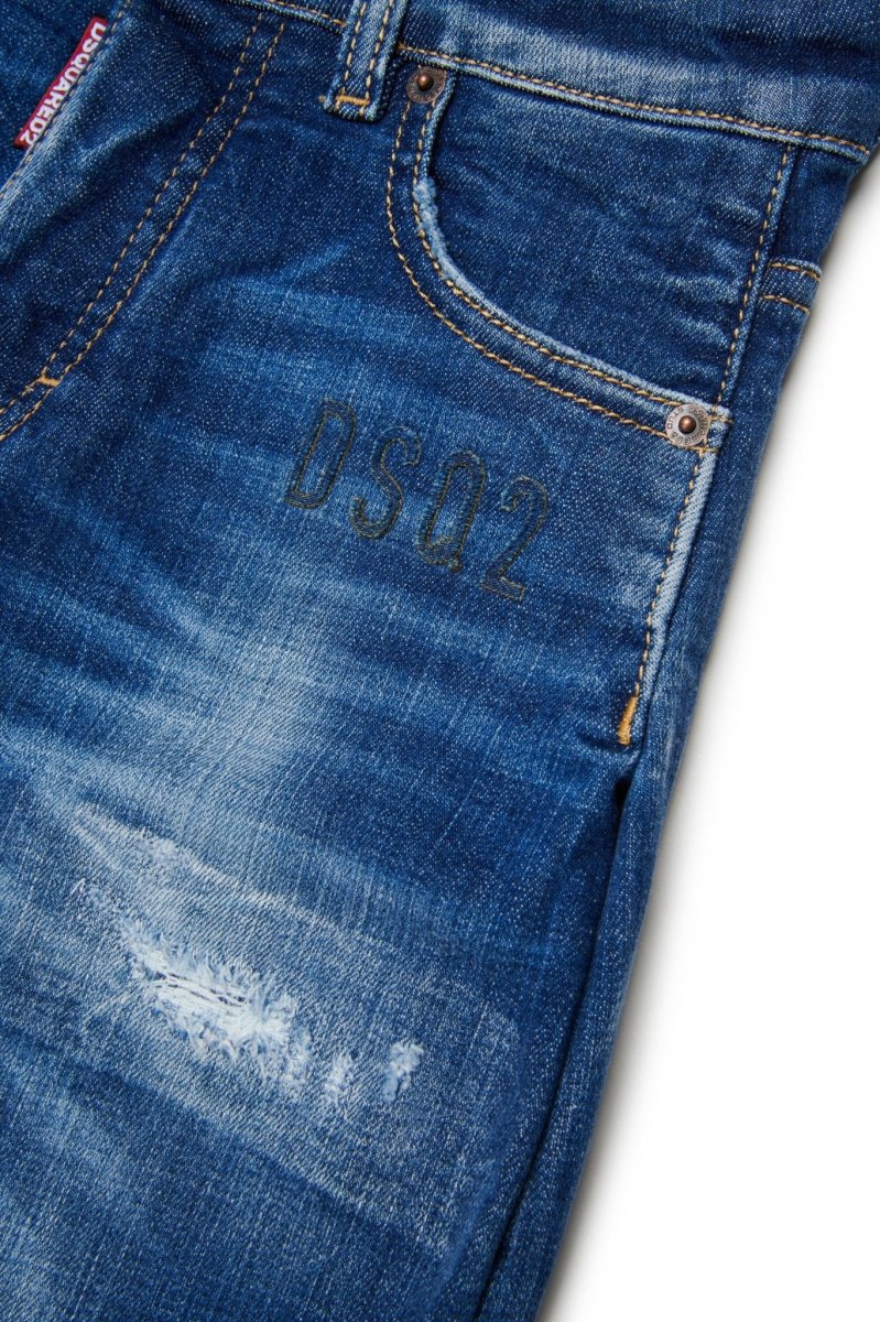 JEANS BLU CON LOGO VERDE SUL RETRO DSQUARED2 - immagine 5