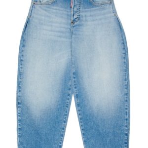 JEANS CHIARO CON TASCA SUL RETRO IN ECOPELLE MARRONE DSQUARED2