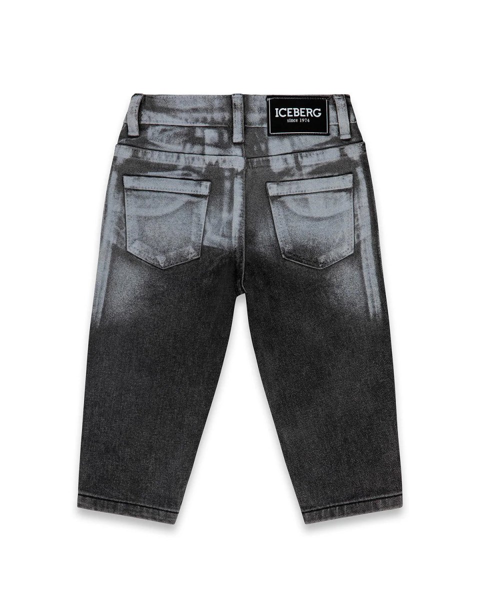 JEANS DENIM NERO CON EFFETTO ACID WASH ICEBERG - immagine 3