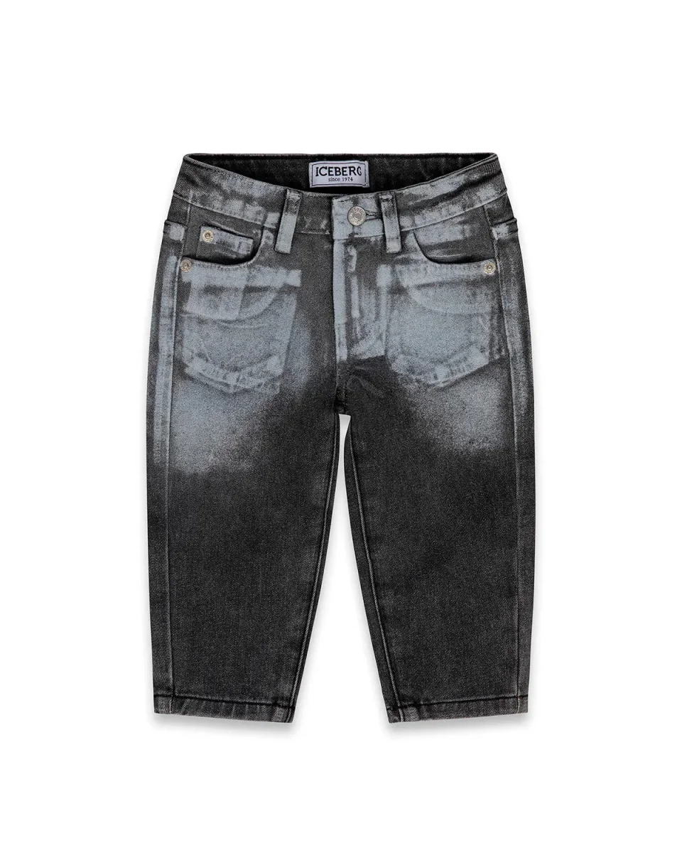 JEANS DENIM NERO CON EFFETTO ACID WASH ICEBERG