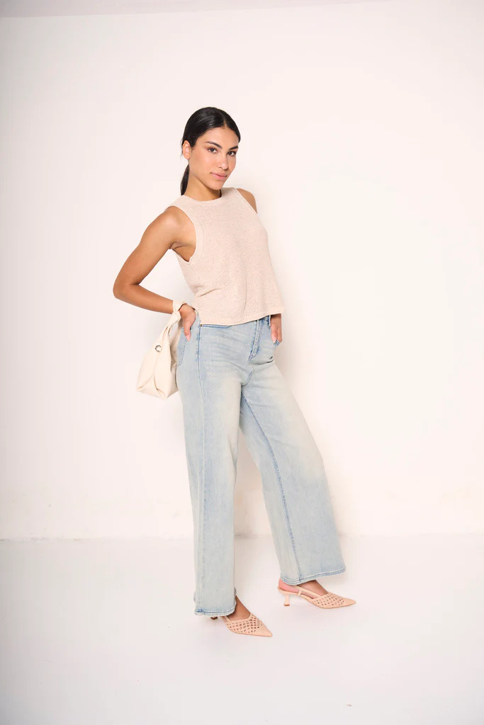 Jeans a gamba larga in denim chiaro