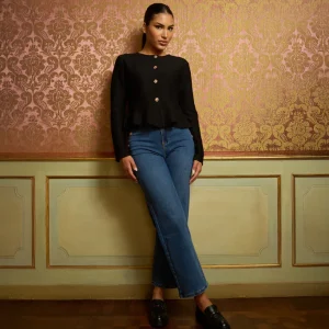 Jeans da donna dritto a vita alta