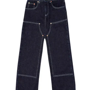 JEANS IN DENIM BLU SCURO CON BOTTONE VERDE LOGO BARROW