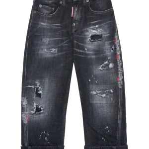 JEANS NERO IN DENIM CON EFFETTO STRAPPI DSQUARED2