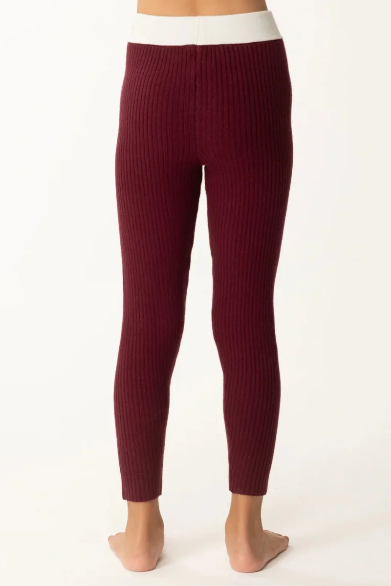 LEGGINGS BORDEAUX IN TRICOT CON BANDA BIANCA LOGATA ELISABETTA FRANCHI - immagine 4