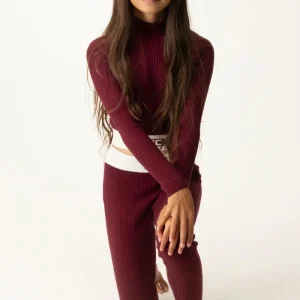 LEGGINGS BORDEAUX IN TRICOT CON BANDA BIANCA LOGATA ELISABETTA FRANCHI