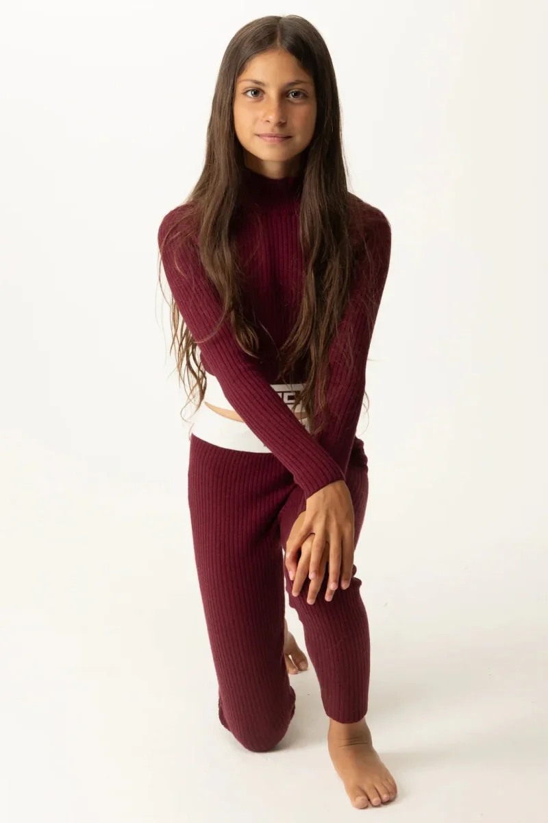 LEGGINGS BORDEAUX IN TRICOT CON BANDA BIANCA LOGATA ELISABETTA FRANCHI