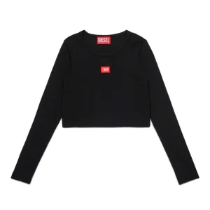 MAGLIA A COSTINE NERA CROPPED DIESEL