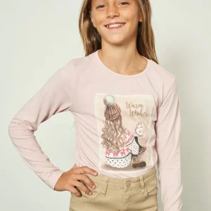 Maglia con stampa e pon pon