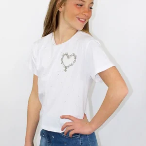T-shirt con cuore di strass