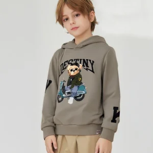 Felpa con cappuccio e stampa orsetto su scooter