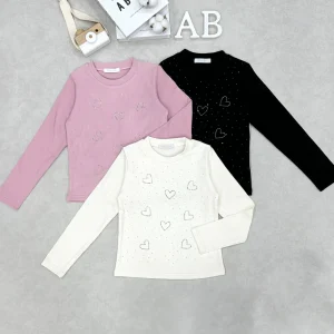 Maglia bambina con cuori strass