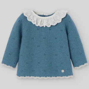 MAGLIA IN LANA BLU CON MERLETTO PAZ RODRIGUEZ