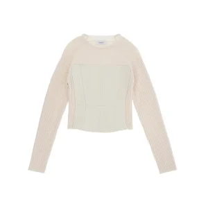 MAGLIA IN TRICOT CON INSERTO ECOPELLE BEIGE PINKO