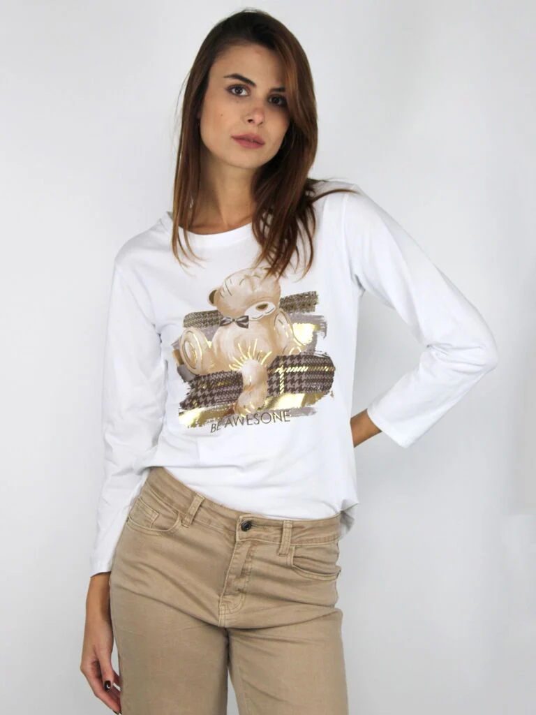 T-shirt stampa orsetto oro - immagine 3