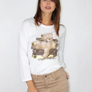 T-shirt stampa orsetto oro
