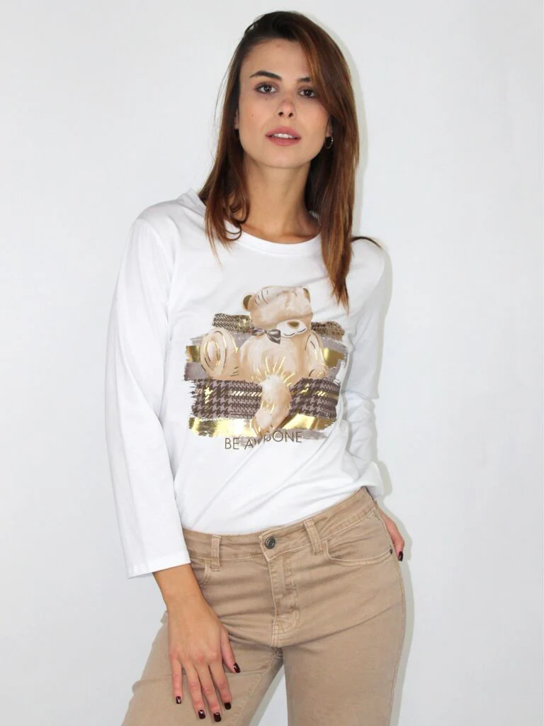T-shirt stampa orsetto oro