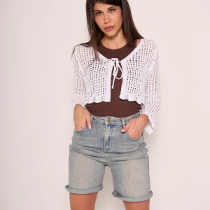 Coprispalle crochet bianco in cotone con manica lunga