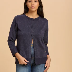 Cardigan da donna lurex con scollo alla coreana