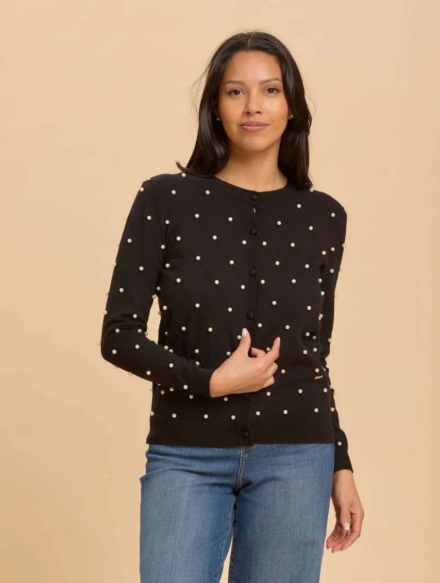 Cardigan con perle applicate