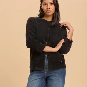 Cardigan da donna fluffy con micropaillettes