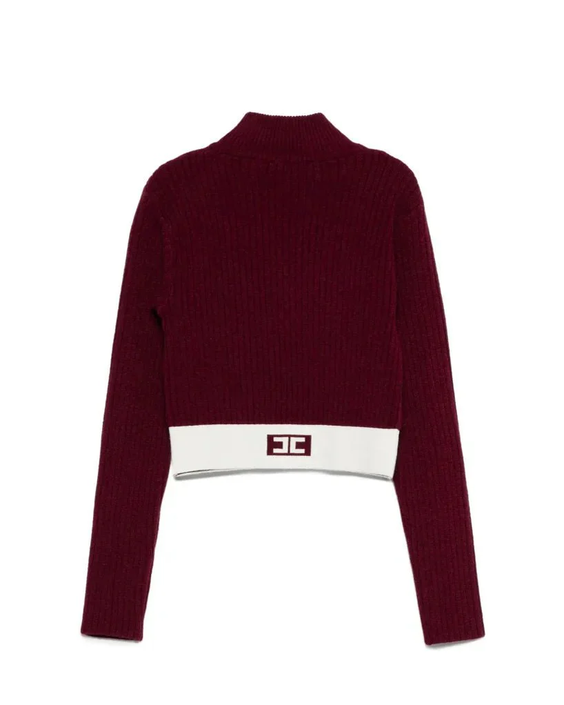 MAGLIONCINO BORDEAUX CON BANDA BIANCA LOGATA ELISABETTA FRANCHI - immagine 3
