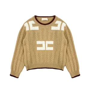 MAGLIONE BEIGE CON CONTRASTO LOGO BIANCO ELISABETTA FRANCHI