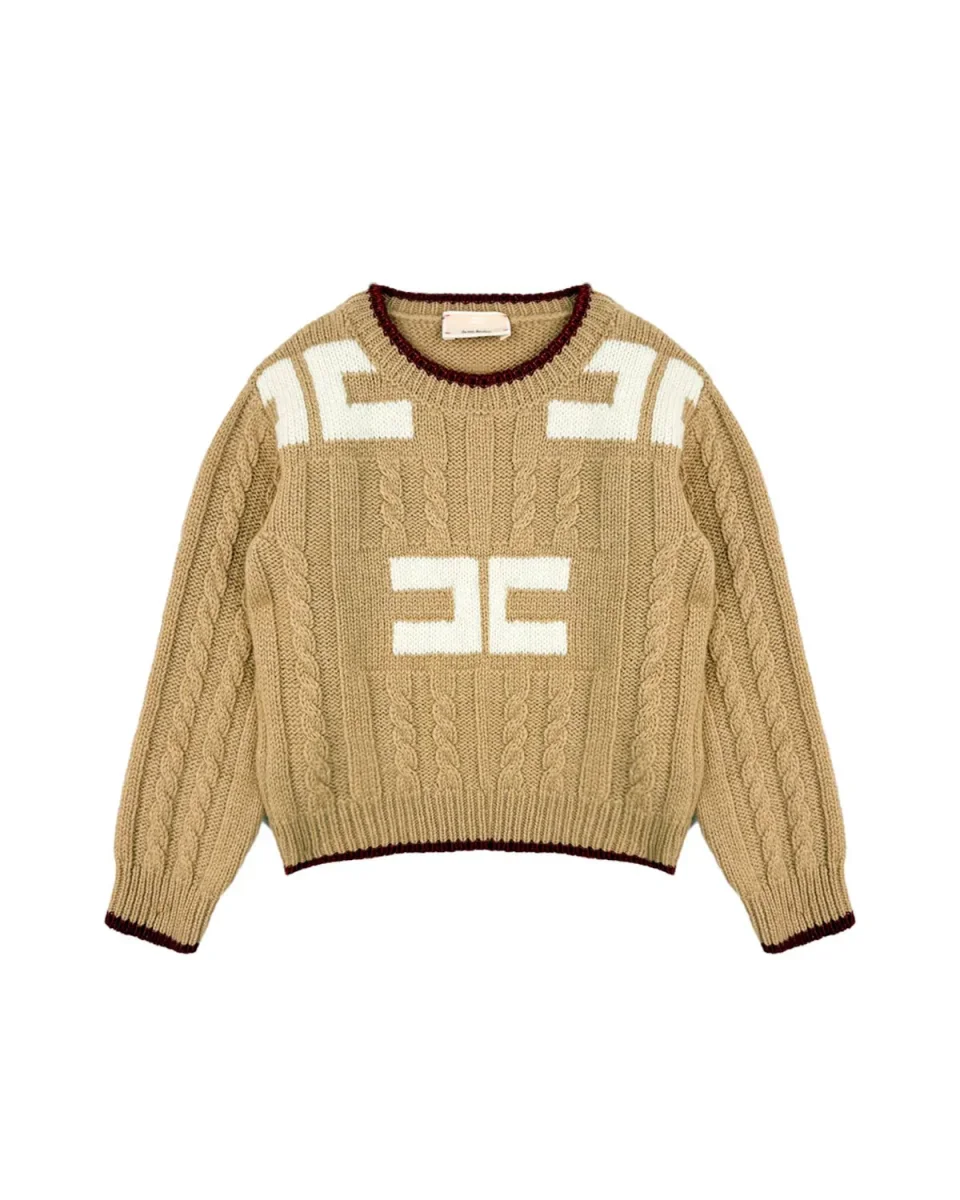 MAGLIONE BEIGE CON CONTRASTO LOGO BIANCO ELISABETTA FRANCHI - immagine 2