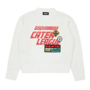 MAGLIONE BIANCO CON LOGO ROSSO DSQUARED2